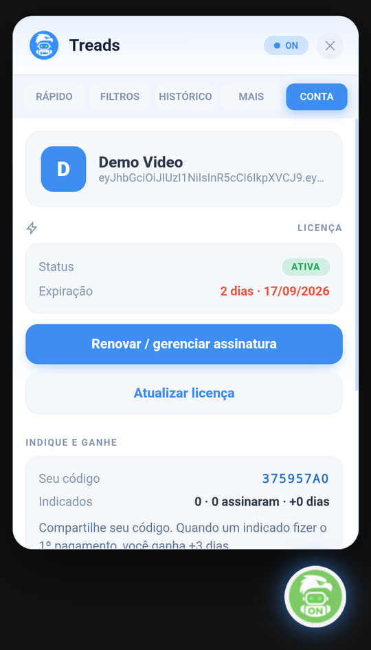 Histórico e conta
